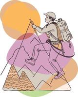 A man with a backpack is climbing a mountain vector