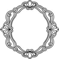 A black and white oval frame with ornate design vector