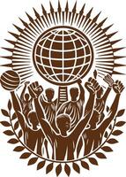 The world is a globe and people are holding up vector