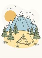 A tent and trees in the mountains vector