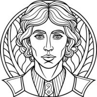 A coloring page with a man's face in the center vector