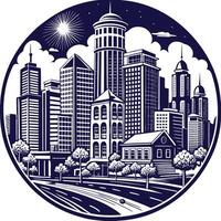A cityscape with buildings and trees in the background vector