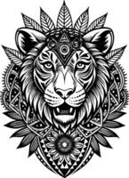 A lion head with tribal patterns on it vector