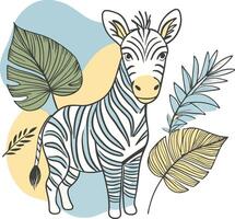 A zebra with leaves and palm trees vector