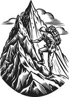 A man with a backpack is climbing a mountain vector