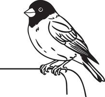 A black and white drawing of a bird sitting on a ledge vector