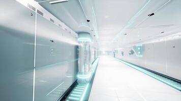 A futuristic hallway with a sleek and minimalist design video