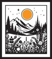 Frame with mountain view illustration vector