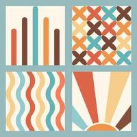 Retro groovy set waves and geometric backgrounds vector