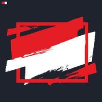 Vibrant red brush strokes, hand-painted, intersect with white square frame. Against this canvas, artistic creative designs badge banner background. vector