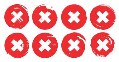 set collection of red caution warning, stop, danger, prohibition symbol, diagonal cross mark inside a circle, brush strokes watercolor ink vector