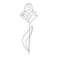 Minimalist line drawing of a flower with a stem, leaves, and petals, perfect for simple designs or botanical illustrations vector