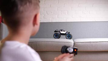 close-up of a radio-controlled remote control for a toy car video