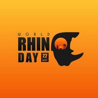 World Rhino Day. typography design with rhino head in letter O on orange color background vector
