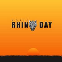 World Rhino Day. with a typographic design of a rhino head and a sunset behind it vector