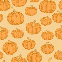 Seamless pumpkin pattern, orange autumn seamless repeating backgorund tile vector