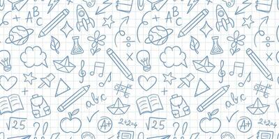 Back to school notebook doodles seamless repeating pattern background vector
