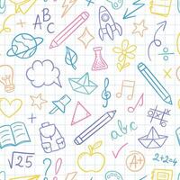 Colorful notebook back to school doodles seamless repeat pattern with scribbles vector