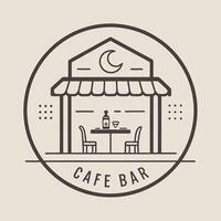 Coffee shop with monoline moon design and chair, circle logo monoline vector