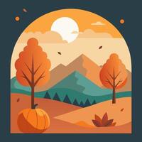Square image tree with fall leaf autumn season, flat illustration brown vibes autumn vector