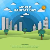 Square World Habitat Day background with cutting paper environment vector