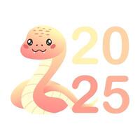 Happy Chinese New Year 2025. Year of the snake. Cartoon cute pink snake in flat style isolated on white. Illustration for greeting card, sticker, background. vector