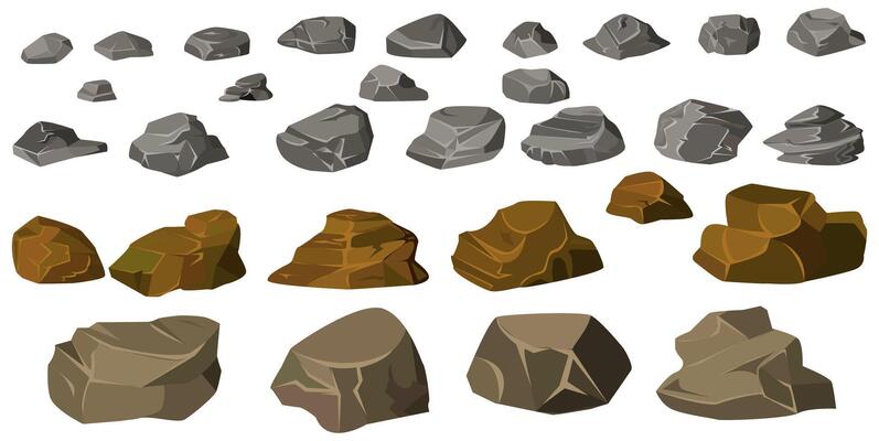 Assorted Stones Rocks Collection Illustration in Earthy Tones