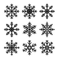 Snowflakes thin line icons set.Frozen sign.Decorative element for Christmas and New Year holiday.Transparent background.Simple black line snow icons. illustration EPS 10 vector