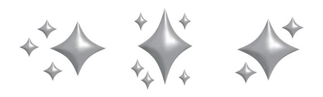 Shining silver stars emoji set.3d style gray metallic star icon,twinkle social media platform symbol on transparent background. illustration EPS 10 vector