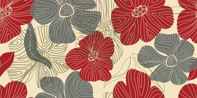 a red and gray floral pattern on a beige background vector
