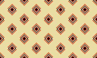 a detailed pattern composed of pixel designs with orange and black square on yellow background , design for fabric or various pattern printing works. vector