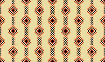 a detailed pattern composed of pixel designs with orange and black square shape on yellow background , design for fabric or various pattern printing works. vector