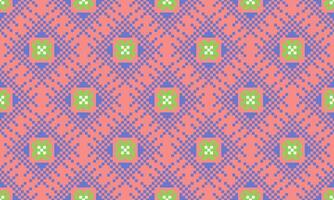 a detailed pattern composed of pixel designs with blue ,green and white square on pink background , design for fabric or various pattern printing works. vector