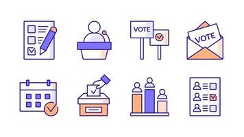 Collection of election day icons. Voting colorful elements in outline style with editable stroke. illustration vector