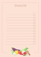 Grocery list. Food Diary planner printable template . Easily plan out of your weekly meals for breakfast, lunch, dinner and snacks. Cute pattern for print with lines and window for mark vector