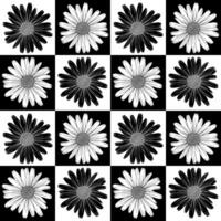 Black and white pattern with daisies arranged in a checkerboard pattern. Contrasting and symmetrical pattern. Seamless pattern for textiles, wallpaper, packaging. vector