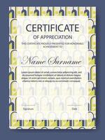 Certificate of appreciation template. Modern diploma with abstract geometric elements vector