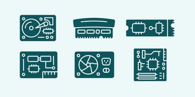Computer internal hardware and equipment flat color illustration icon set vector