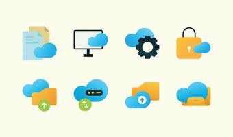 Minimalist cloud management and online service presentation professional illustration set vector