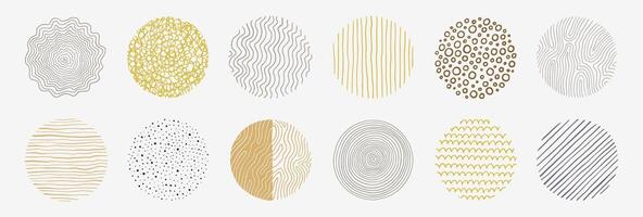 Abstract line pattern circle set. Hand drawn texture, doodle decorative line, spiral, scribble graphic round element. Circle drawn brush grunge texture. vector