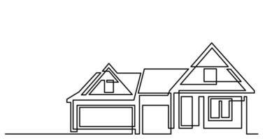 continuous line drawing of big suburban house with three car garage as real estate home property concept vector