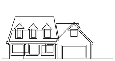 continuous line drawing of big suburban house with big garage as real estate home property concept vector