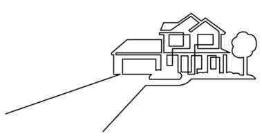 continuous line drawing of suburban house with garage and driveway as real estate home property concept with copy space vector