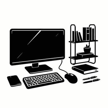 Computer desk with keyboard, mouse, and books vector