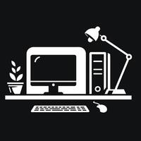 Computer desk with a lamp and keyboard vector