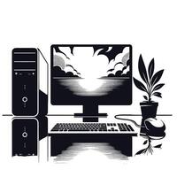 Computer desk with a monitor and keyboard vector