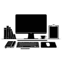 Computer desk with keyboard, mouse, and monitor vector