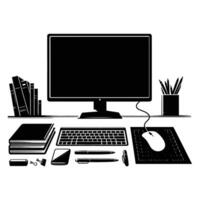 Computer desk with keyboard, mouse, and other items vector