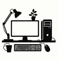 Computer desk with lamp, keyboard and mouse illustration vector