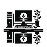 A computer and plant on a desk vector